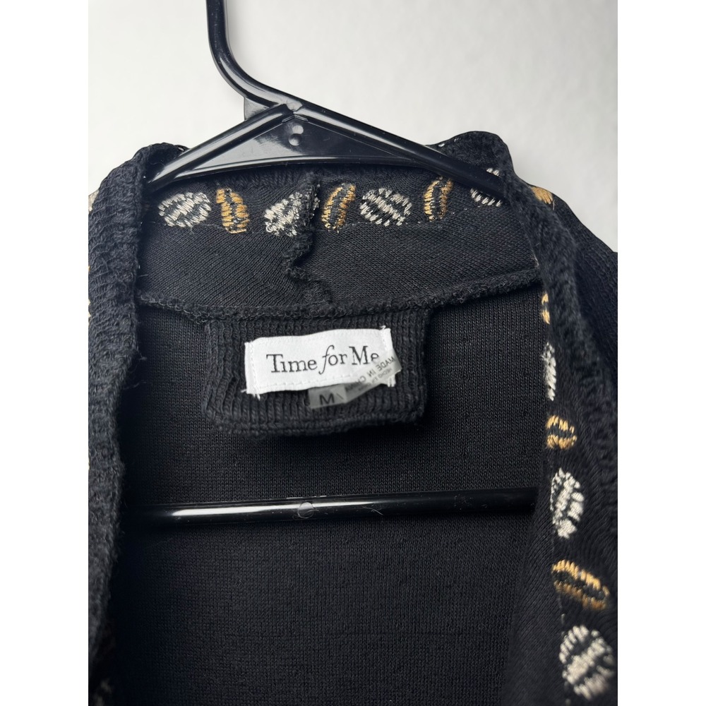 Time for Me Black Floral Embroidered Waterfall Open Front Cardigan Boho Women - Picture 7 of 12